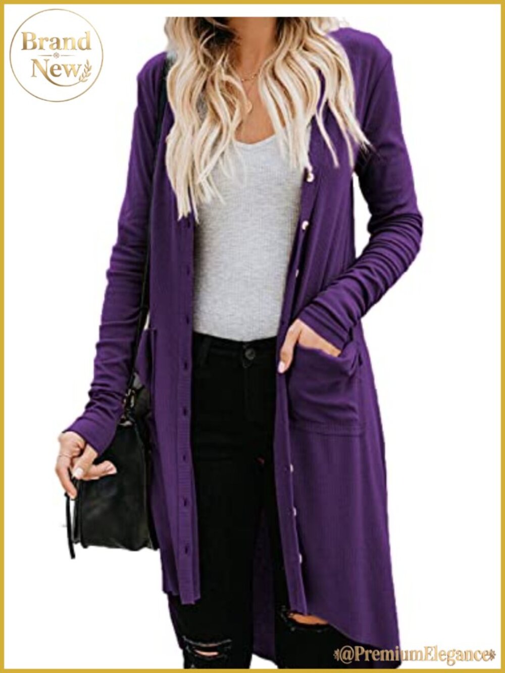 Women's Long Open Front Button Down High Low Knit Cardigan Sweater